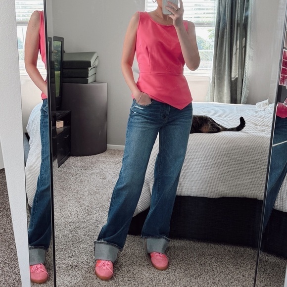 DKNY Pink Ribbed Peplum Tank - Picture 1 of 5